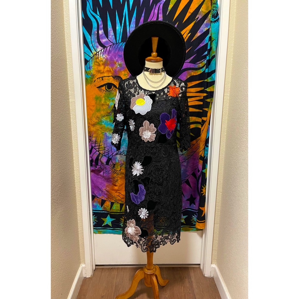 🌈 Wonderful velvet flower art lace dress - Picture 2 of 12